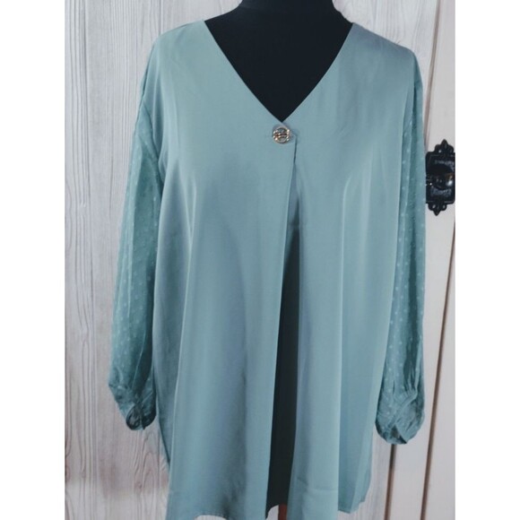 Bebonnie Women's Plus XXL Top Flowy Green Puff Sleeve Sheer SOFT Mesh NWT - Picture 2 of 15